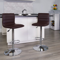 Flash Furniture Contemporary Brown Vinyl Adjustable Height Bar Stool with Chrome Base CH-92023-1-BRN-GG